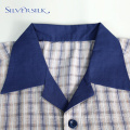 Linen Rayon Men Blouse Plaid Shirts Short Sleeves